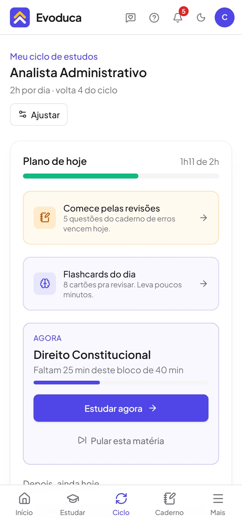 Evoduca no celular: ciclo de estudos com o plano de hoje